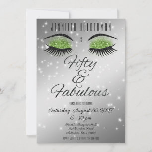 Fabulous 50 Black Green Glam Eyes Invitation Kaart