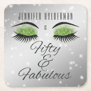 Fabulous 50 Black Green Glam Eyes Paper Onderzette Kartonnen Onderzetters