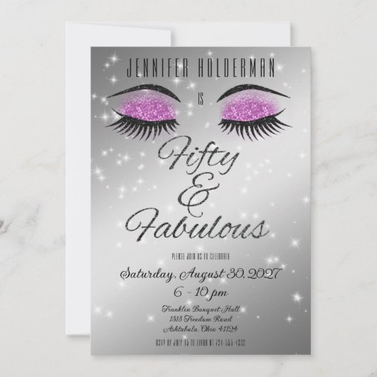 Fabulous 50 Black Hot Pink Glam Eyes Invitation Kaart (Voorkant)