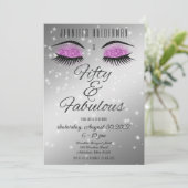 Fabulous 50 Black Hot Pink Glam Eyes Invitation Kaart (Staand voorkant)