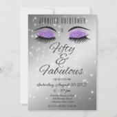 Fabulous 50 Black Paars Glam Eyes Invitation Kaart (Voorkant)