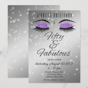Fabulous 50 Black Paars Glam Eyes Invitation Kaart