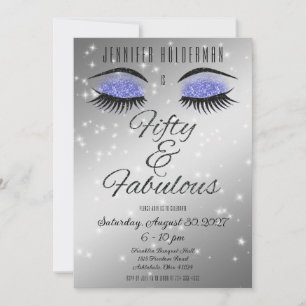 Fabulous 50 Black Periwinkle Glam Eyes Invitation Kaart