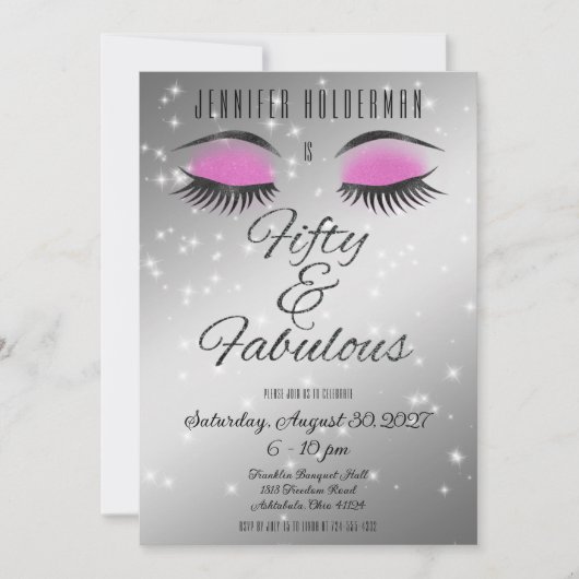 Fabulous 50 Black Pink Glam Eyes Invitation Kaart (Voorkant)