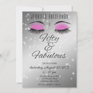 Fabulous 50 Black Pink Glam Eyes Invitation Kaart