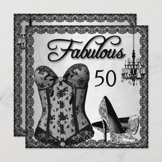 Fabulous 50 Black Silver Corset op hoge hoogte Kaart (Voorkant / Achterkant)