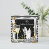 Fabulous 50 Black Silver Stripe Birthday Party Kaart (Staand voorkant)