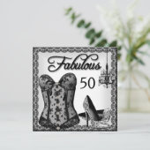 Fabulous 50 Black White Corset High Heels Party Kaart (Staand voorkant)