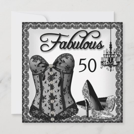 Fabulous 50 Black White Corset High Heels Party Kaart (Voorkant)