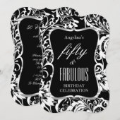 Fabulous 50 Black White Floral Elegant Party Kaart (Voorkant / Achterkant)