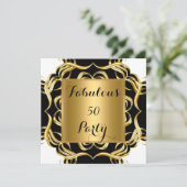 Fabulous 50 Black White Gold Party Kaart (Staand voorkant)