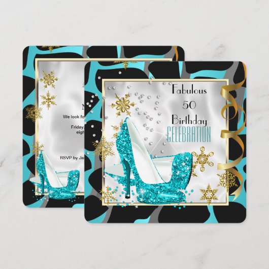 Fabulous 50 Blauwgroen Black White Wild Birthday P Kaart (Voorkant / Achterkant)