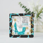 Fabulous 50 Blauwgroen Black White Wild Birthday P Kaart (Staand voorkant)