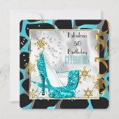 Fabulous 50 Blauwgroen Black White Wild Birthday P Kaart (Voorkant)