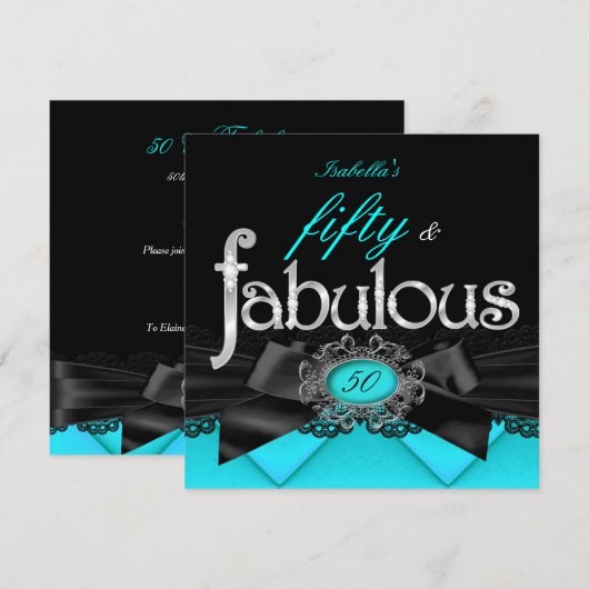 Fabulous 50 Blauwgroen Blue Black Lace Birthday Pa Kaart (Voorkant / Achterkant)