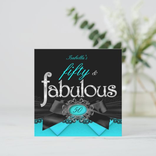 Fabulous 50 Blauwgroen Blue Black Lace Birthday Pa Kaart (Staand voorkant)