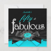 Fabulous 50 Blauwgroen Blue Black Lace Birthday Pa Kaart (Voorkant)