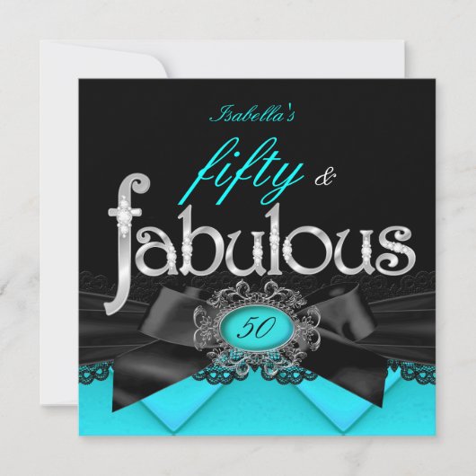 Fabulous 50 Blauwgroen Blue Black Lace Birthday Pa Kaart (Voorkant)