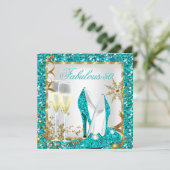 Fabulous 50 Blauwgroen Blue Glitter Gold Birthday  Kaart (Staand voorkant)