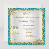 Fabulous 50 Blauwgroen Blue Glitter Gold Birthday  Kaart (Achterkant)