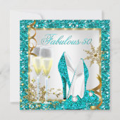 Fabulous 50 Blauwgroen Blue Glitter Gold Birthday  Kaart (Voorkant)