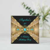 Fabulous 50 Blauwgroen Blue Gold Black Damask Birt Kaart (Staand voorkant)