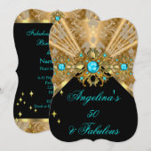 Fabulous 50 Blauwgroen Blue Gold Black Damask Birt Kaart (Voorkant / Achterkant)