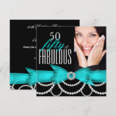 Fabulous 50 Blauwgroen Blue Pearls Foto Birthday P Kaart (Voorkant / Achterkant)