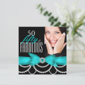 Fabulous 50 Blauwgroen Blue Pearls Foto Birthday P Kaart (Staand voorkant)