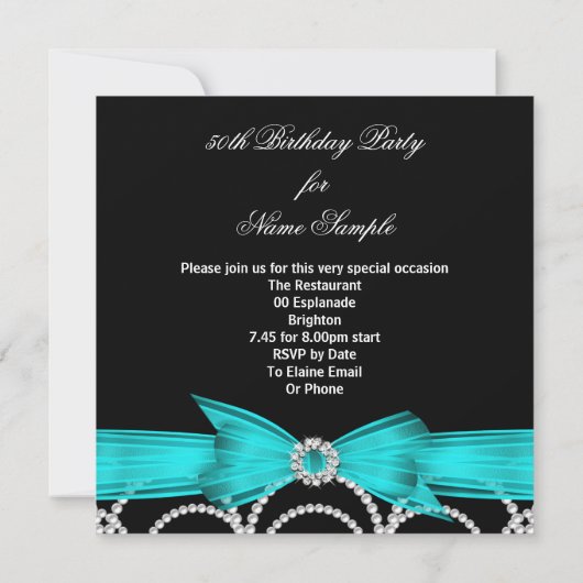 Fabulous 50 Blauwgroen Blue Pearls Foto Birthday P Kaart (Achterkant)