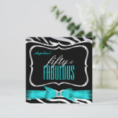 Fabulous 50 Blauwgroen Blue Zebra Black Elegant Bi Kaart (Staand voorkant)