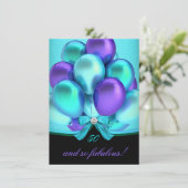 Fabulous 50 Blauwgroen Paarse Balloons Partij Kaart (Staand voorkant)