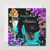 Fabulous 50 Blauwgroen Paarse Heels Gold Bubbles P Kaart (Voorkant)