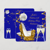 Fabulous 50 Blue Gold Glitter High Hiel Dag Kaart (Voorkant / Achterkant)