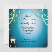 Fabulous 50 Blue High Heels Gold Champagne Party Kaart (Achterkant)