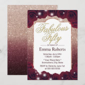 Fabulous 50 Bourgogne Roos Gold Floral Birthday Kaart (Voorkant / Achterkant)