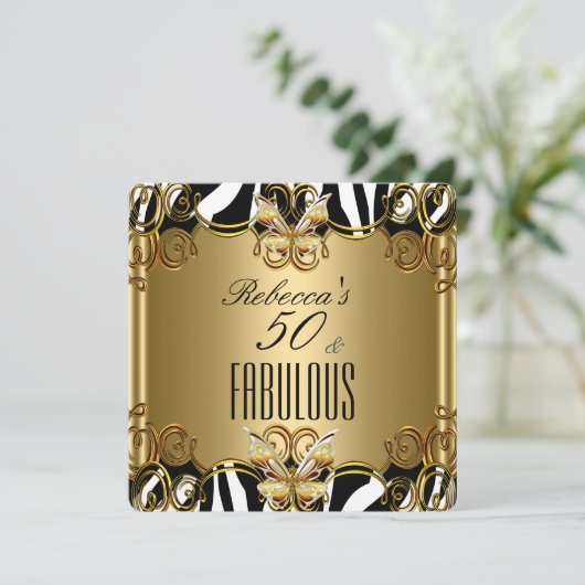 Fabulous 50 Bronze Gold Black White Zebra Kaart (Staand voorkant)