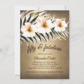 Fabulous 50 Brown Beige Silver Hibiscus party Kaart (Voorkant)