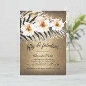 Fabulous 50 Brown Beige Silver Hibiscus party Kaart (Staand voorkant)