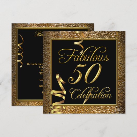Fabulous 50 Celebration Gold Black Birthday Party Kaart (Voorkant / Achterkant)