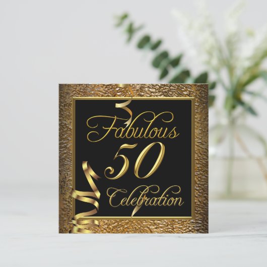 Fabulous 50 Celebration Gold Black Birthday Party Kaart (Staand voorkant)