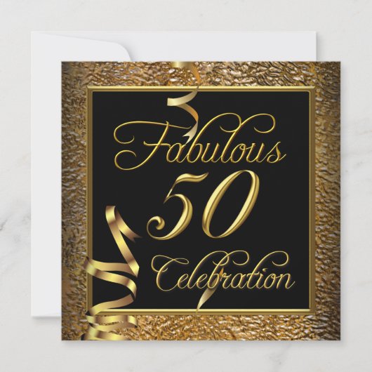 Fabulous 50 Celebration Gold Black Birthday Party Kaart (Voorkant)