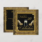 Fabulous 50 Celebration Gold Black Champagne Kaart (Voorkant / Achterkant)