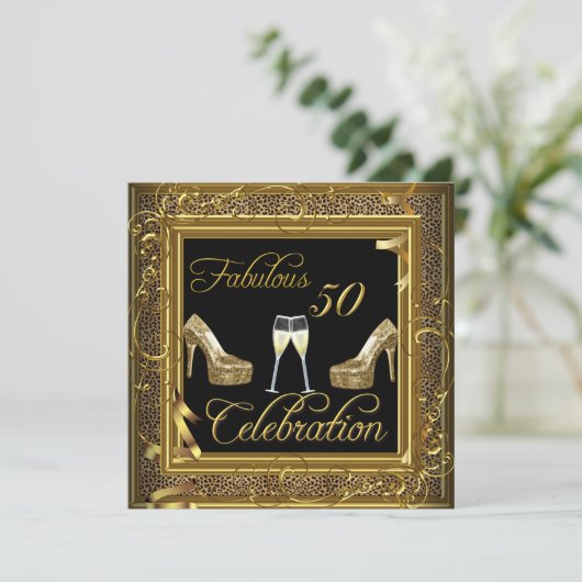 Fabulous 50 Celebration Gold Black Champagne Kaart (Staand voorkant)
