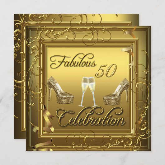 Fabulous 50 Celebration Gold Black Champagne Kaart (Voorkant / Achterkant)