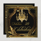 Fabulous 50 Celebration Gold Black Chandelier Kaart (Voorkant / Achterkant)