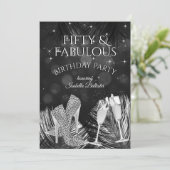 Fabulous 50 Champagne Birthday Party Black White Kaart (Staand voorkant)