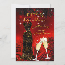 Fabulous 50 Champagne Birthday Party Red Gold Kaart
