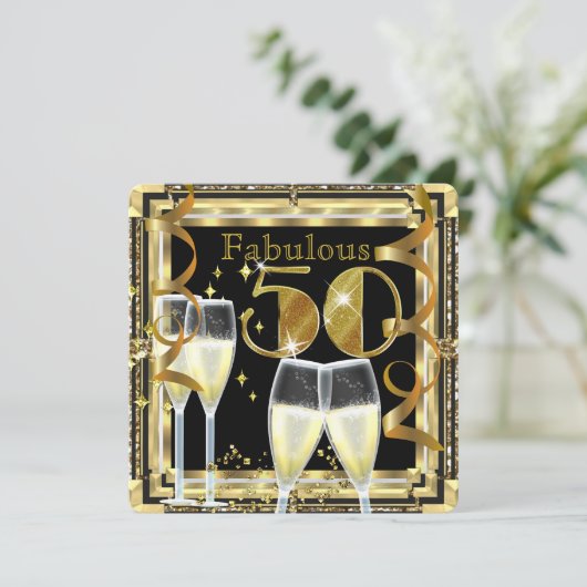 Fabulous 50 Champagne Deco Gold Birthday Party Kaart (Staand voorkant)