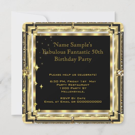 Fabulous 50 Champagne Deco Gold Birthday Party Kaart (Achterkant)